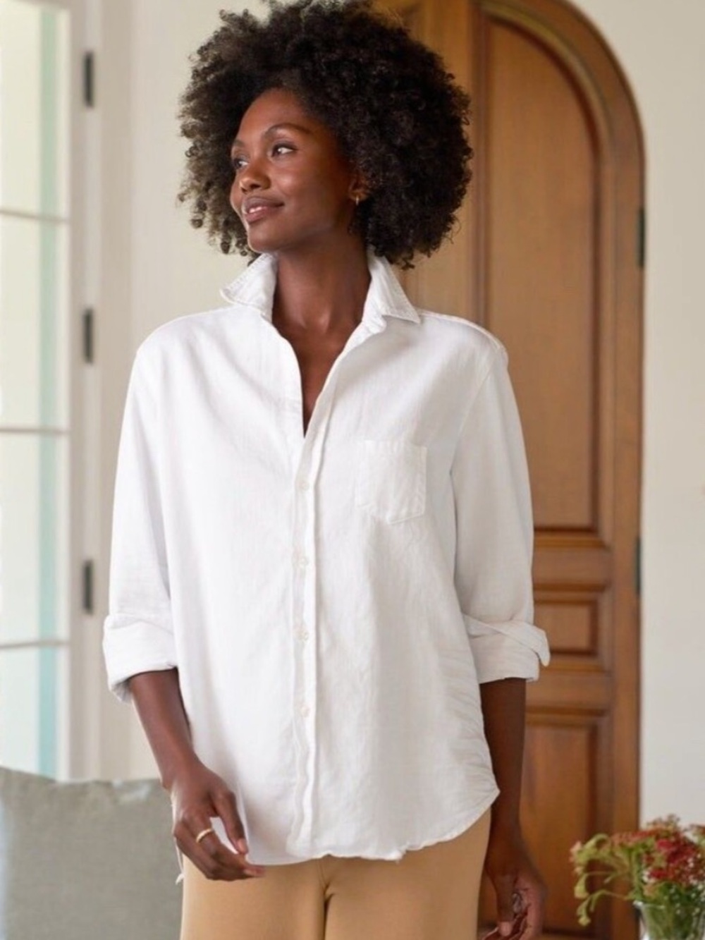 Frank & Eileen EILEEN Relaxed Button Shirt White Famous Denim Medium